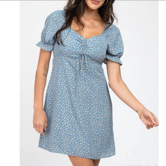 Anthropologie Dresses & Skirts - Blue floral summer dess puff sleeves  size Medium
